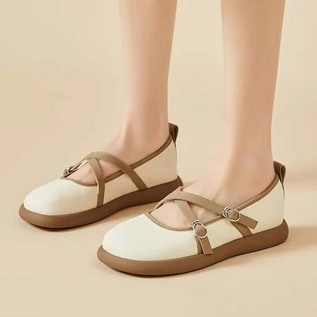 

Homadles Women Flat Sandals- Flats Buckle Casual Round Toe on Clearance Sandals Beige Size 6.5