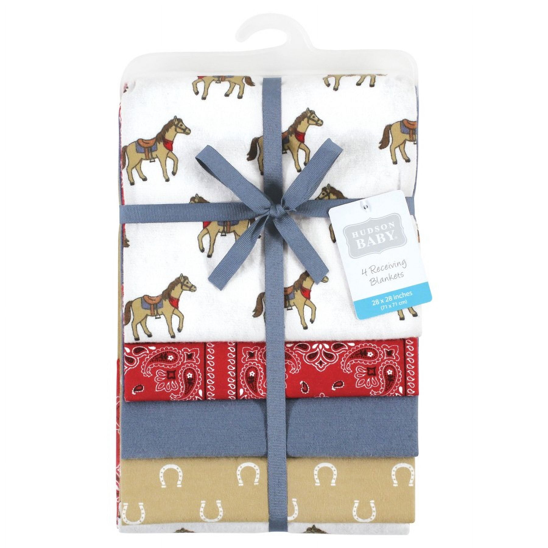 Hudson Baby Infant Boy Cotton Flannel Receiving Blankets, Cowboy, One Size