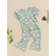 thumbnail image 5 of Suealasg Kids Toddler Girls Summer Causal Outfits 6M 1T 2T 3T 4T 5T Short Sleeve Floral Print Tops Elastic Waist Flare Pants 2Pcs Beach Vacation Clothes for Little Girls, 5 of 9