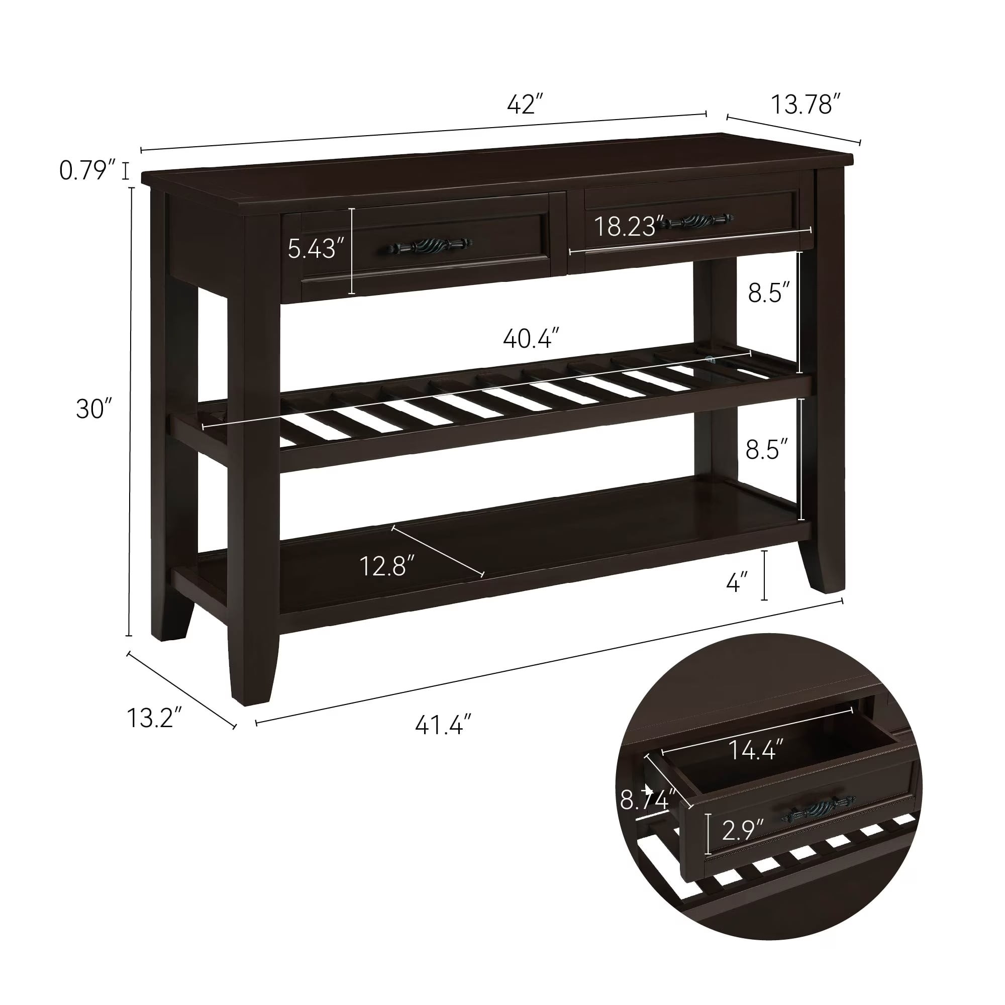 avobird Solid Wood Entryway Table,Features Two Open Shelves and Two Drawers,Vintage Design Table, Suitable for the Living Room,Light Coffee