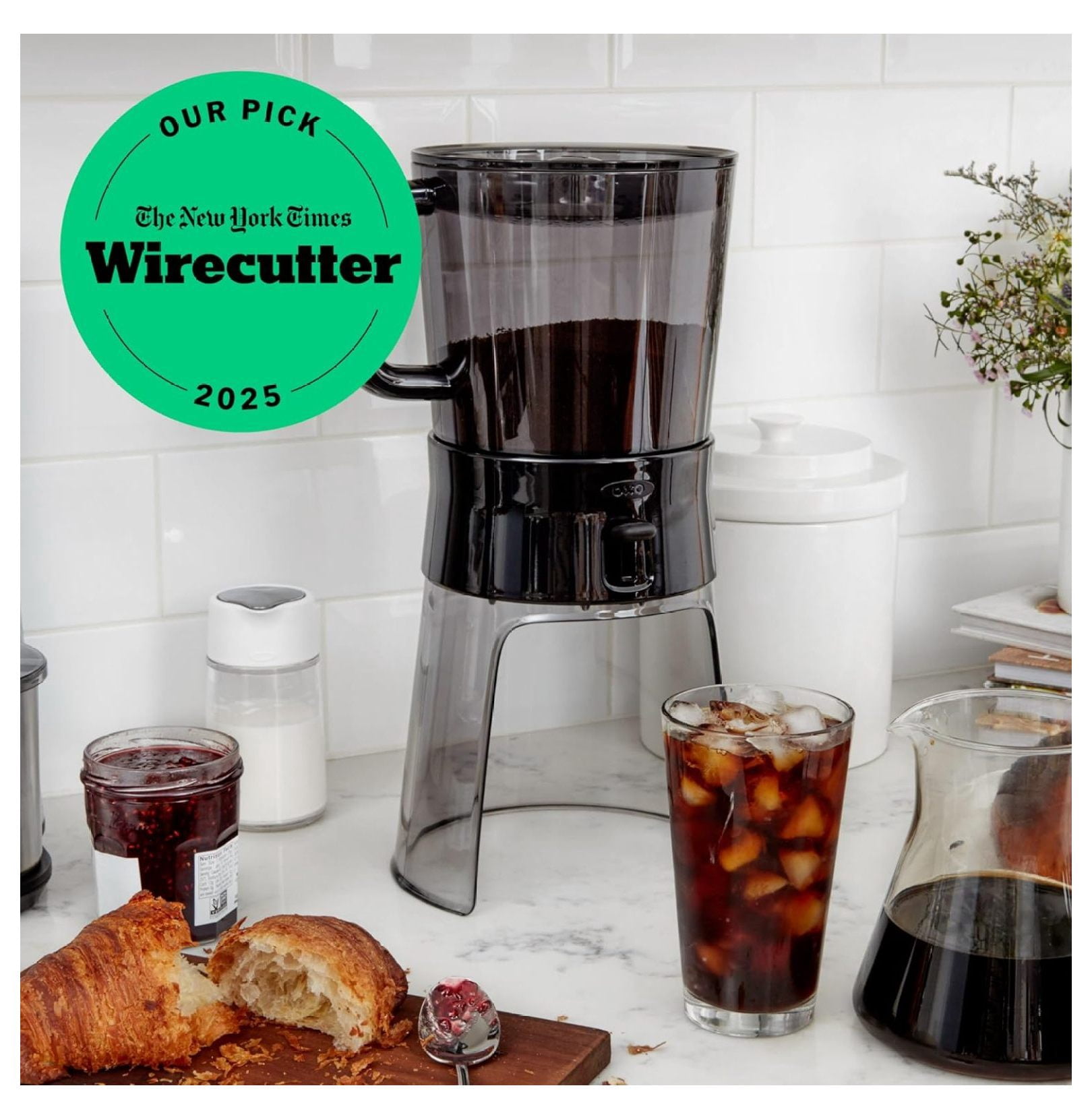 Cold Brew Coffee Maker 32oz - Iced Coffee Maker & Tea Infuser - Stainless Steel Filter - Easy Clean - Glass Carafe - Smooth Low-Acid Coffee Concentrate