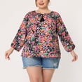 thumbnail image 2 of Blufloral suelcon cuello anudado y mangas 3/4 pamujer de talgrande Negro 4XL, 2 of 5