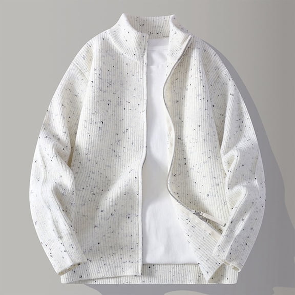 gbyLJF Men's Sequined Knitted Cardigan Solid Color Zipper Round Neck Sweater Jackets Casual Soft Comfy Long Sleeve Outwear for Men