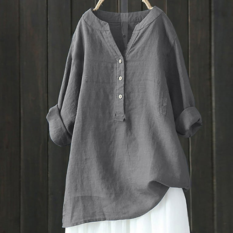 Cuozvetk Quarter Length Sleeve Shirts Pajama Shirt Women Long Sleeve Womens Woman Loose Button Down Blouse Tops Stand Solid Sleeve Collar Tee Shirt