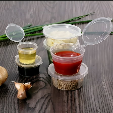ACDANC 4Oz Disposable One-Piece Sauce Cup 50Pc 50Pcs 4Oz Small Plastic Containers with Lids for Food Shot Cups with Lids Disposable Portion Cup,50X One-Piece Sauce Cups