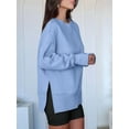 thumbnail image 3 of Womens Oversized Sweatshirts Crew Neck Long Sleeve Shirts Casual Loose Slit Fall Outfits Blue L, 3 of 7