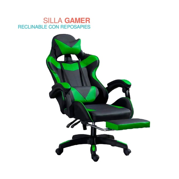 Silla Gamer Escritorio Ergonómica Reclinable Con Descansa Pies verde Grande Titano TT-SGCRP
