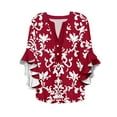 thumbnail image 4 of TQWQT Ruffle 3/4 Length Sleeve Women Tops Trendy Button Down Vneck Plus Size Tops Casual Tunic Top Dressy Casual Blouse Beach Vacation Clothes Red XXL, 4 of 5