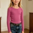 thumbnail image 4 of Maean Girls Long Sleeve Shirts Crewneck Ribbed Casual Stretchy Tops Tees Undershirts for Kids Toddler, 4 of 5