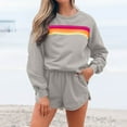 thumbnail image 2 of Enjoytime Comfy Sets for Women Clothing Patchwork Long Sleeve Round Neck Sweatshirts Shorts 2 Piece Outfits Fall Fashion Travel Sweatsuits Gray S, 2 of 7
