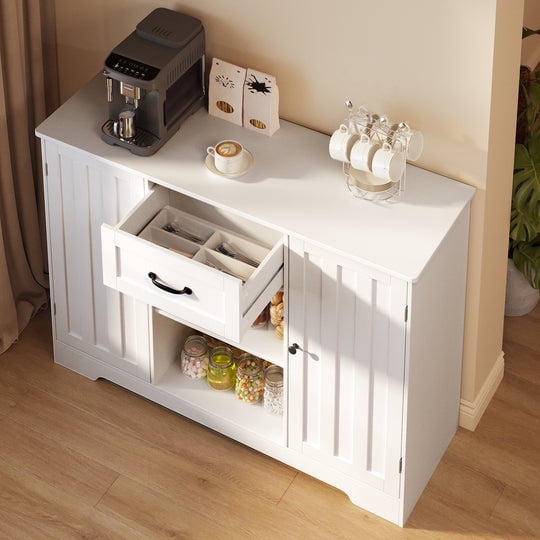 Aiho 46" L Kitchen Storage Cabinet, Coffee Bar Cabinet with Adjustable Shelves & Doors & Drawers, Sideboard Buffet Cabinet for Kitchen, Dining Room - White