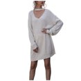 thumbnail image 1 of Moda mujer sexy sólido manga completa delgado cuello en V vestido de punto Fridja  qw634, 1 of 6