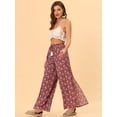 thumbnail image 2 of INSPIRE CHIC Pantalones de pierna ancha con cordón y borlas en la cintura elástica con abertura alta boho para mujer rojo XS, 2 of 5