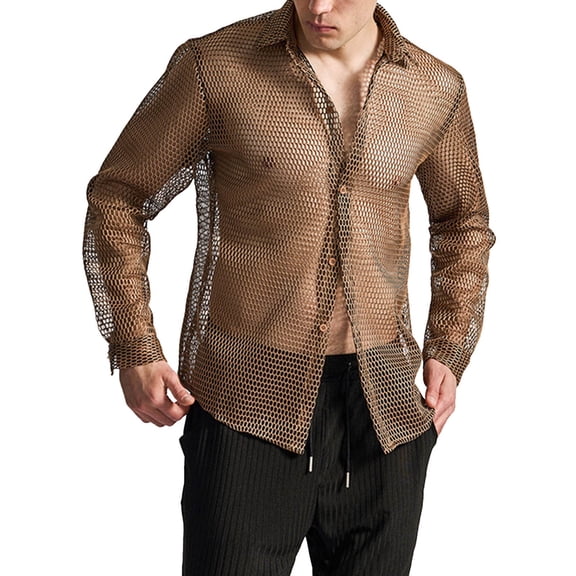 Men's Mesh Hollow Out Long Sleeve Shirt Breathable See Through Casual Summer Top for Daily Wear Mens T-Shirts Summer Lightweight Tee Tops