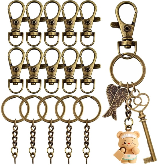 50 Pieces Bronze,Metal Swivel Clasps Lanyard Snap Hook Lobster Claw Clasp and Key Rings Keychain with 11mm Screw Eye Pins,Small Size