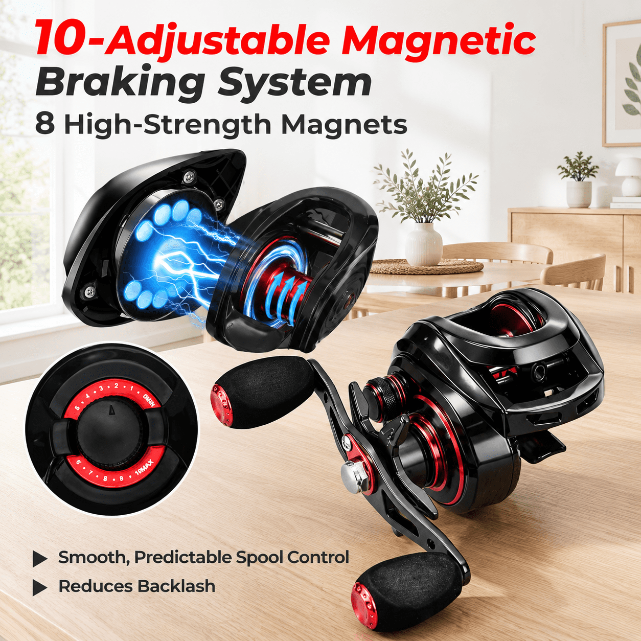 7.3:1-Right Baitcasting Fishing Reel High Speed 17.6lb Drag Smooth Casting