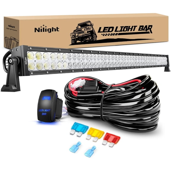 Nilight 42Inch 240W Spot Flood Combo Led Light Bar Off Road Driving Lights Boat Lights Fog Light 12V On/Off 5 Pin Rocker Switch Power 14AWG Wiring Harness Kit-1 Lead for Trucks
