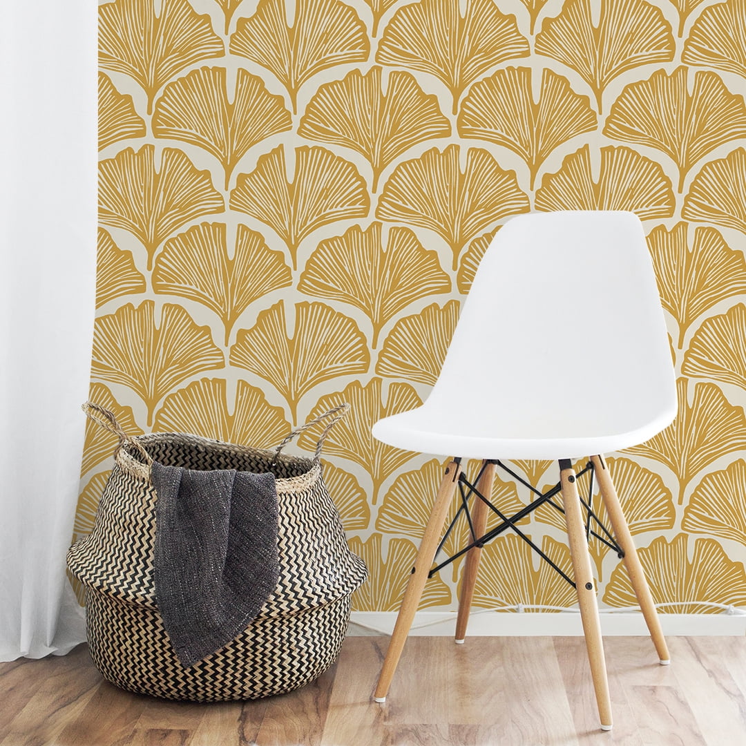 Tempaper x Novogratz Feather Palm Yellow Peel and Stick Wallpaper Yellow, 20.5" x 9'