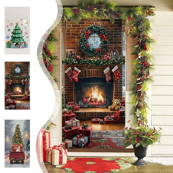 Djunllk Christmas Door Cover Door Hanging Banner Winter Banner Photo Background Door Decoration New Year Home Party Decoration Supplies, Christmas Decorations, 70.8 x 35.4