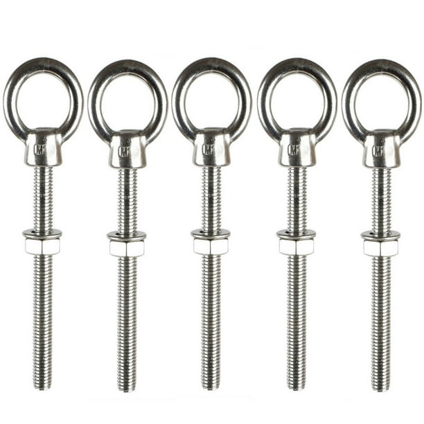 Pernos de ojo de elevación - Pernos de ojo de anillo de elevación de acero inoxidable M10 * 100 con tuercas, Sujetadores de tornillo de perno de gancho de anillo redondo, Perno de anillo, 5 piezas