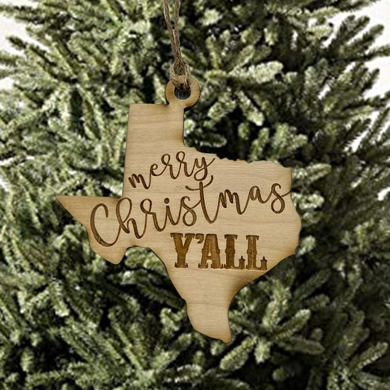 Ornament - Merry Christmas Y'all - Raw Wood 3x3in Ornament - Merry Christmas Y'all - Raw Wood 3x3in