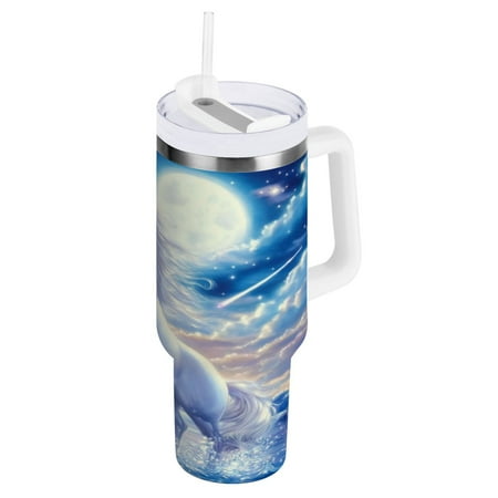 

Stainless Steel Tumbler with Straw and Handle Double Wall Insulated Tumblers Unicorn Raising Its Front Legs