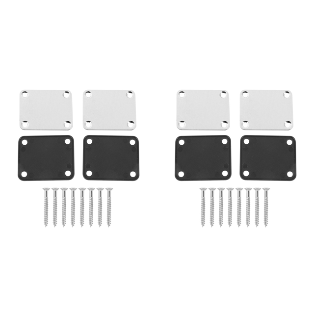 4 Pcs Guitar Metal Neck Plates with Plastic Mat for Strat Tele Style Electric Guitar Replacement, Chrome