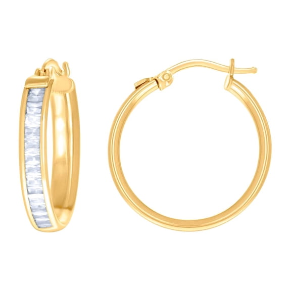 10k Yellow Gold Womens Baguette Cubic Zirconia Fashion Hoops Earrings 21.6x3.4mm Wide Hoop Earring for Women