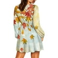 thumbnail image 3 of Yuyamidu Thanksgiving Women Dress Maple Leaves Pleated Beach Dresses Breathable Thin V Neck Basic Skater Dress Size XL Self Cultivation Long Sleeve Dresses, 3 of 7
