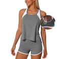 thumbnail image 6 of Bosfbaoi 3-Piece Swimsuit for Women Athletic Tankini Womens Swimsuits Contrast Trim Racerback Tank Top Sports Bra High-Waisted Shorts, 6 of 7