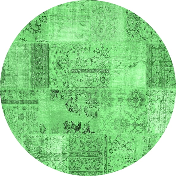 Ahgly Company Indoor Round Patchwork Emerald Green Transitional Area Rugs, 4' Round