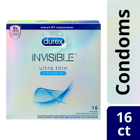 Durex Sensation Condoms - Durex Invisible Ultra-Thin and Ultra-Fine Sensitive Latex Condoms – 16 Count