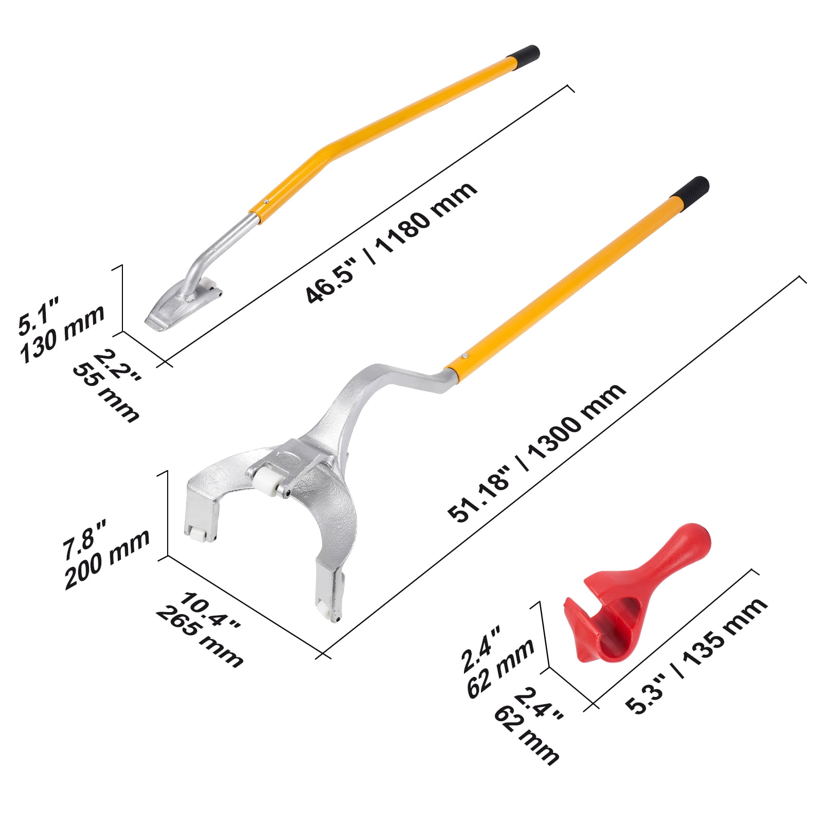 KFFKFF Manual Tire Change Kit, 22.5-24.5 inch, Steel Construction, Includes  Tubeless Truck Bead Breaker, 3 Piece Set, Orange