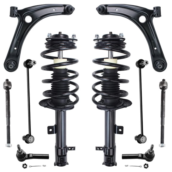 Detroit Axle - 10pc Suspension Kit for 2009-2012 Dodge Caliber 2010 2011, 2 Ready Struts, 2 Lower Control Arms with Ball Joints, 4 Inner & Outer Tie Rods, 2 Sway Bar Links Replacement