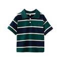 thumbnail image 2 of DAETIROS Boys Short Sleeve Striped Polo Shirt, 100% Cotton Soft Breathable, Green, Kids Casual Wear,Size 5-6 T, 2 of 6