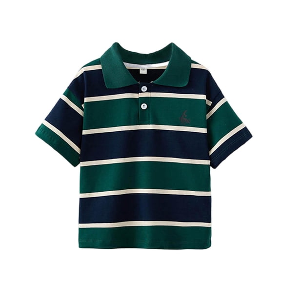 Atogsazn Kids Boys Summer Short Sleeve Tshirt Childrens Casual Striped Button Down Pullover Shirt Outfit Basic Tee 04-Green 5-6 Years Fashion