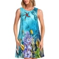 thumbnail image 1 of Xecao Robes d'Été Corail et Poisson Tropical pour Femmes Robes Décontractées de Plage Sans Manches T-Shirt Robe Évasée avec Poches, 1 of 7