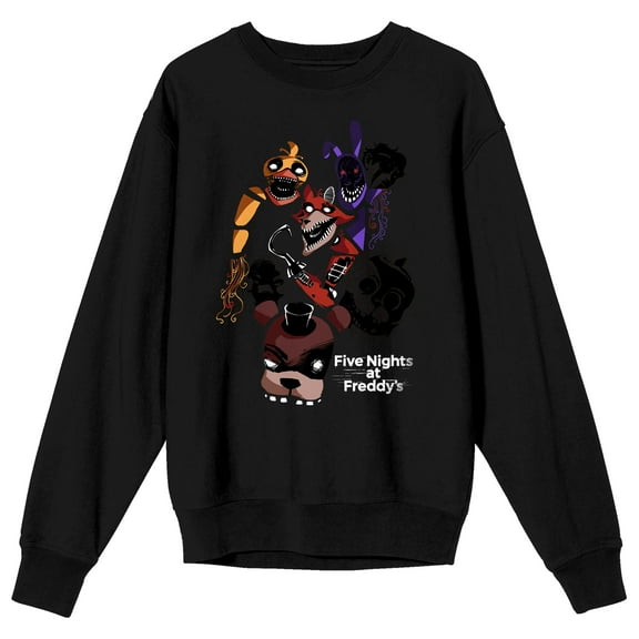 Five Nights At Freddy's Shadowy Figures Adult Black Crew Neck Long Sleeve Sweatshirt-Medium