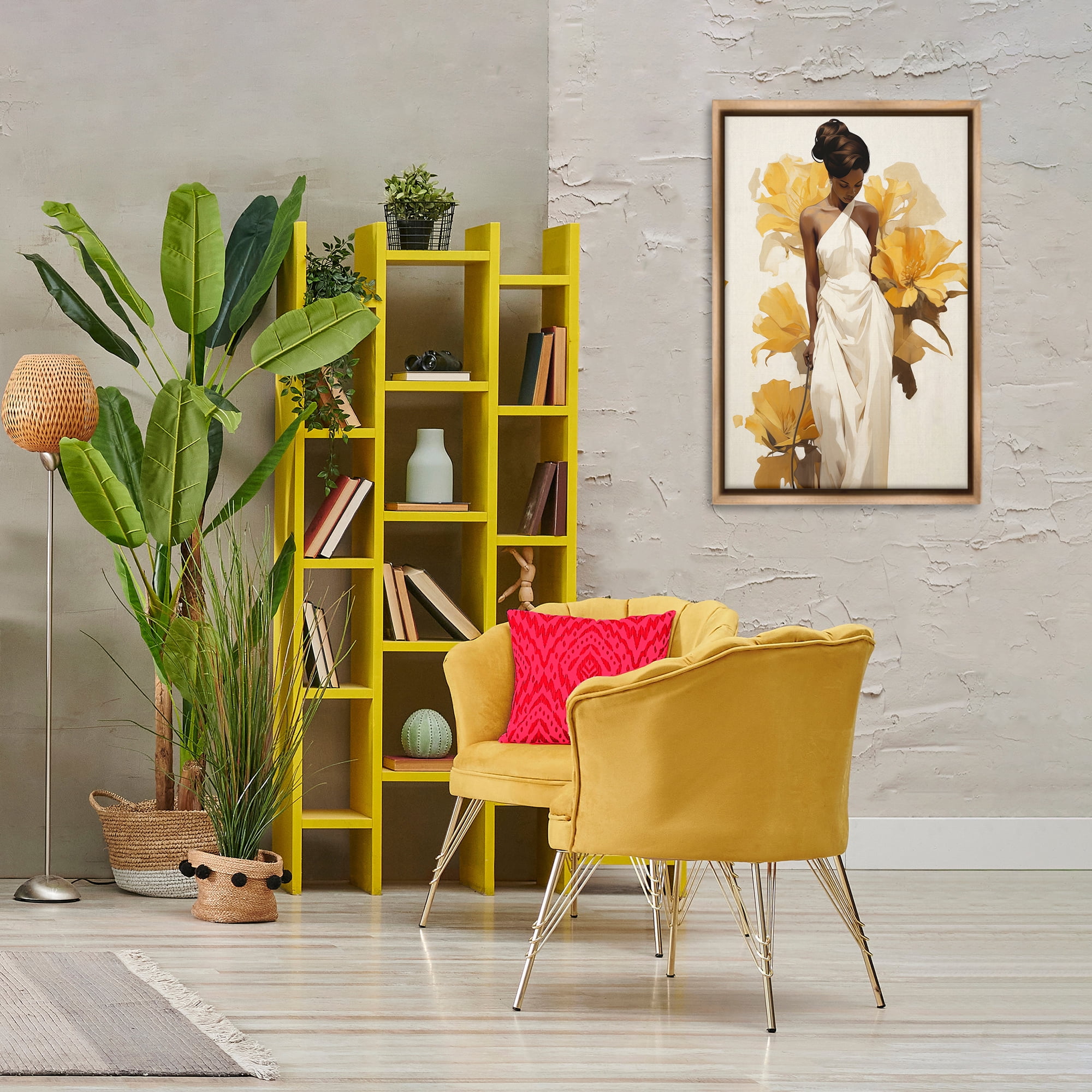 Stupell Industries Elegant Woman with Flowers People Painting Brown Floater Framed Canvas Art Print Wall Art, 21 x 31