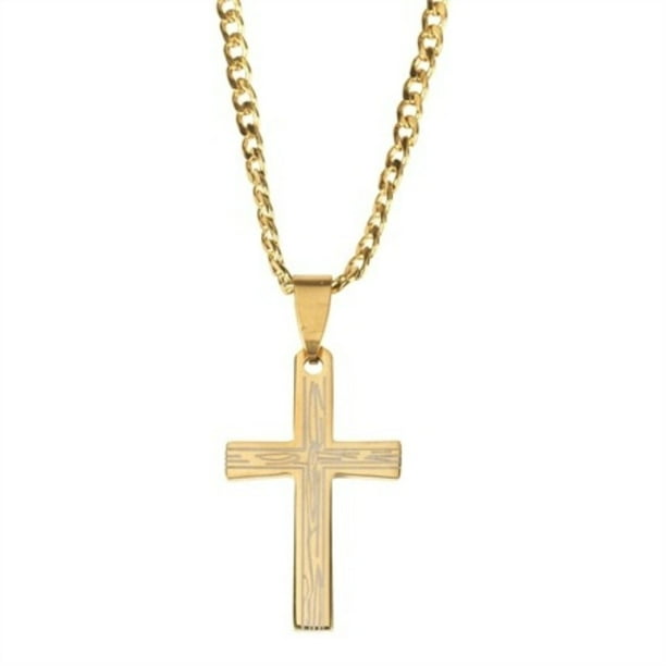 Contemporary Home Living 24" Gold Men's Grain Finish Cross Necklace