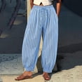 thumbnail image 5 of Womens Baggy Pleated Harem Pants Summer Elastic High Waisted Wide Leg Balloon Cotton Lounge Pants S, 5 of 7