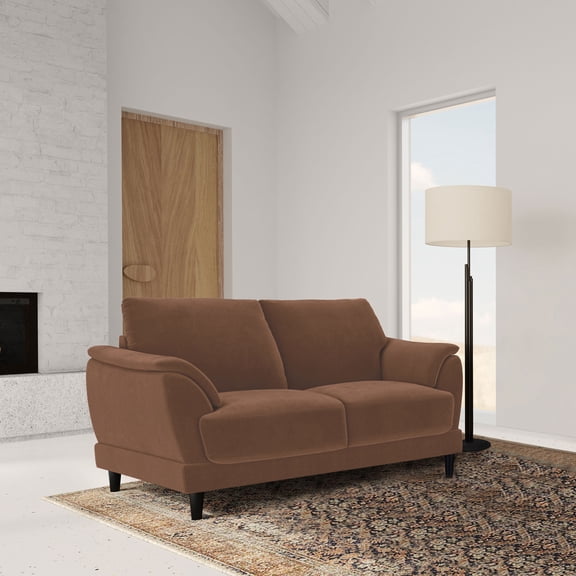 Dania Rust Upholstered Crescent Arm Loveseat