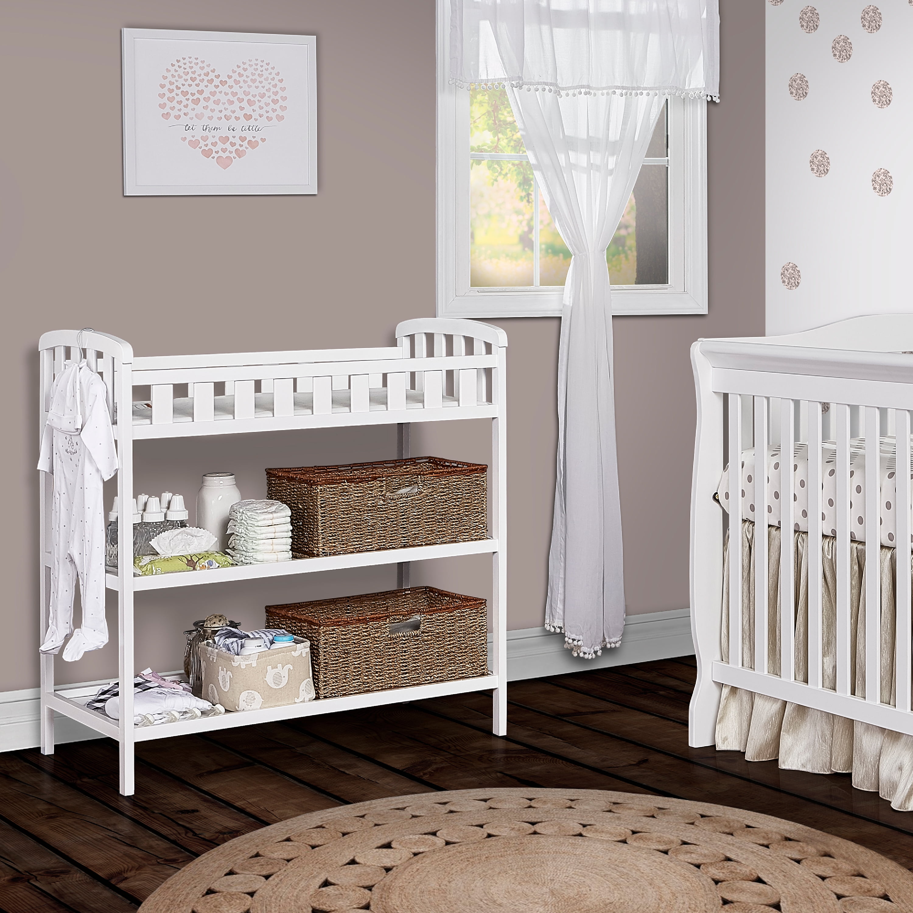 Dream On Me Emily Baby Changing Table with 2 Shelves and Changing Pad, White