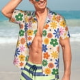 thumbnail image 5 of Lsque Groovy Daisy Flowers pattern Hawaiian Shirt for Men, Unisex Summer Beach Casual Short Sleeve Button Down Shirts-Medium, 5 of 9