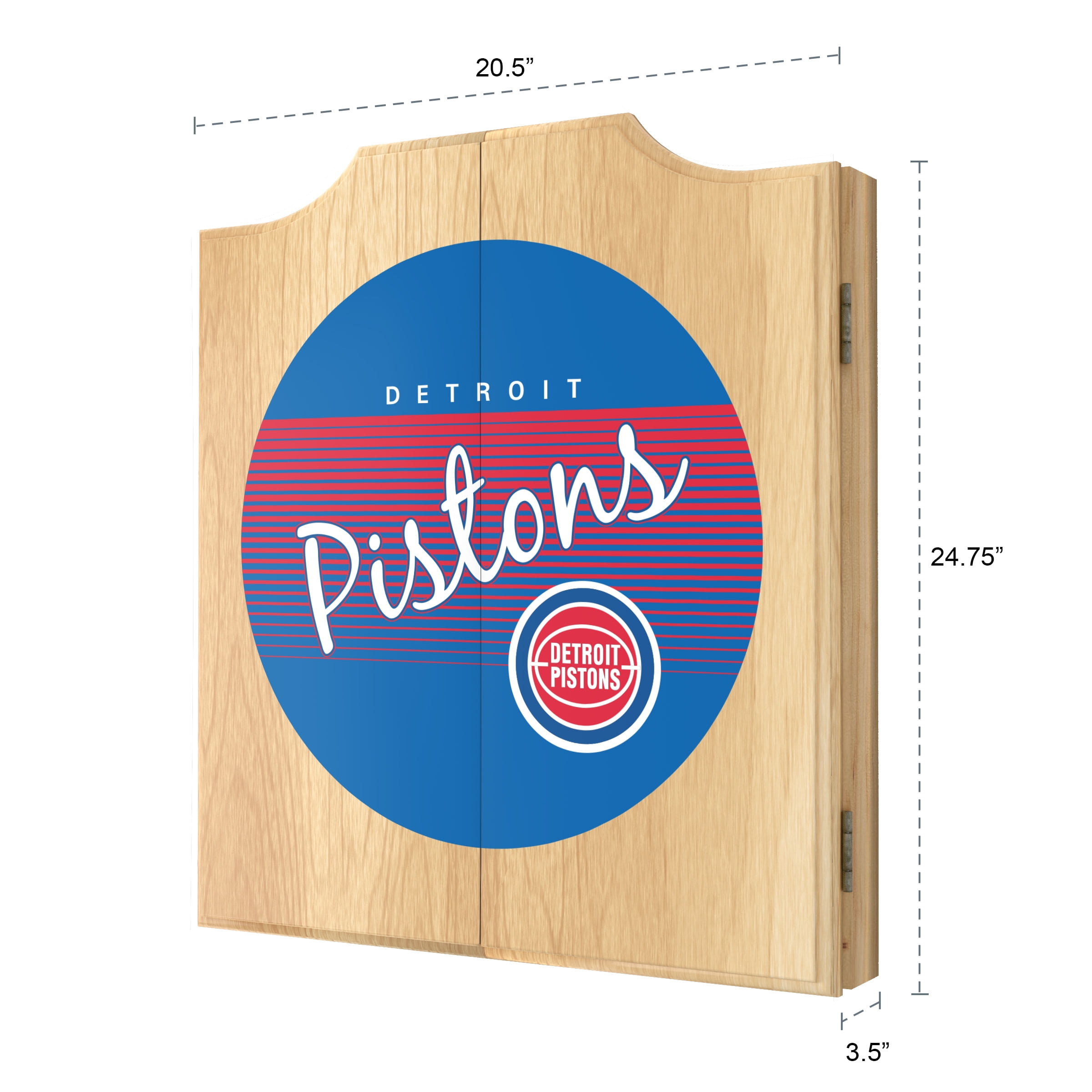Detroit Pistons Hardwood Classics Dart Board Cabinet Set with 6 Steel Tip Darts