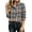 Gray, variant on Womens Ruffled Stand Collar Plaid Blouse, Classic Checkered Long Sleeve Tops Loose Fit Shirts, Half Button Plaid Tops, 2026 Fashion Fall Outfit,Purple Pink 2XL
