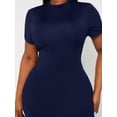 thumbnail image 6 of Plus Size Women's Solid Color Round Neck Short Sleeve Fitted Elegant Maxi Dress, 6 of 6