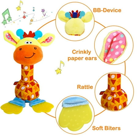 BUTOMKY Baby Rattle Plush Toy - Teething Sensory Shaker with Crinkle Squeaky Sound, Infant Learning Travel Stroller Toy for 0-12 Months‌