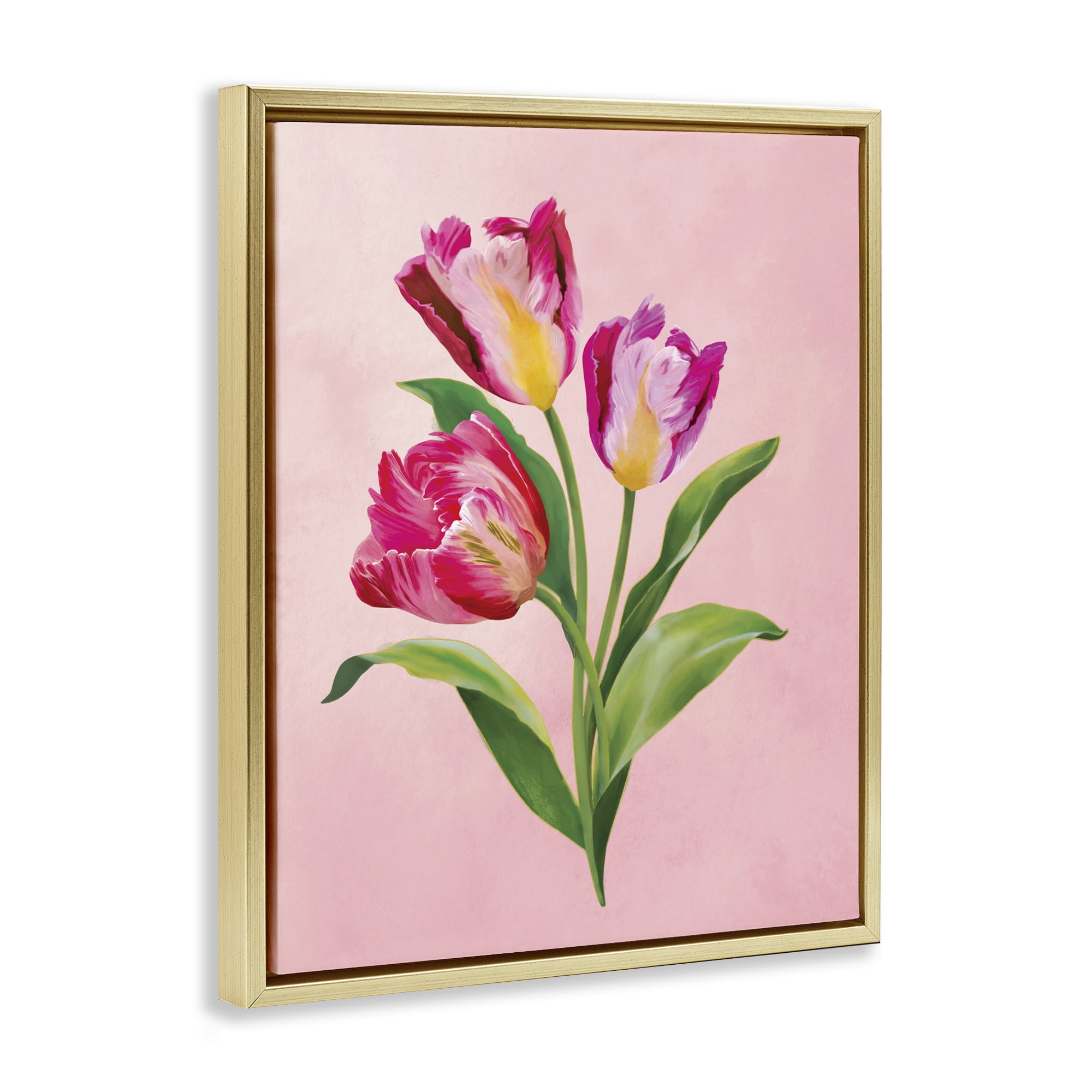Stupell Industries Vibrant Magenta Tulips Gold Framed Floater Canvas Wall Art, design by Diane Neukirch