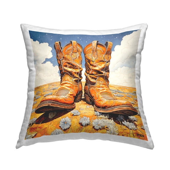 Stupell Industries Rodeo Boots & Daisies Decorative Printed Throw Pillow, 18 x 18